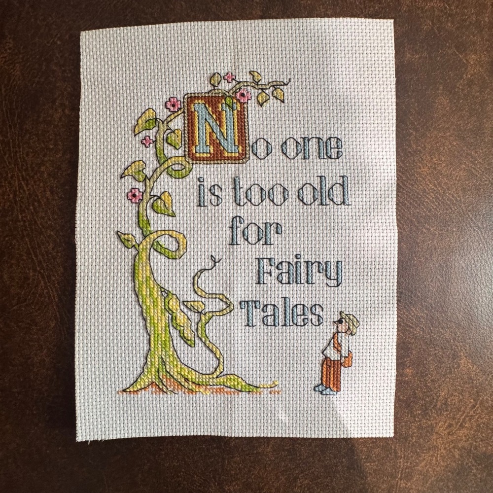 Handmade Cross Stitch Fairy Tales Quote Beanstalk Wall Art Decor 6x8